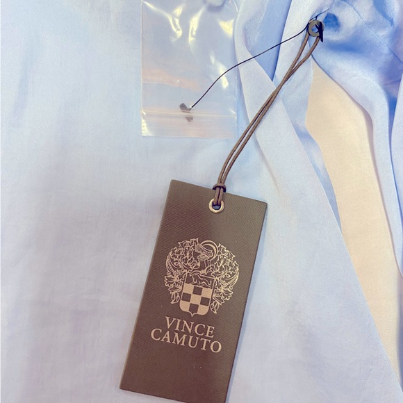 NWT Vince Camuto Satin Long Sleeve Embellished Blue Blouse Size M - Picture 8 of 11